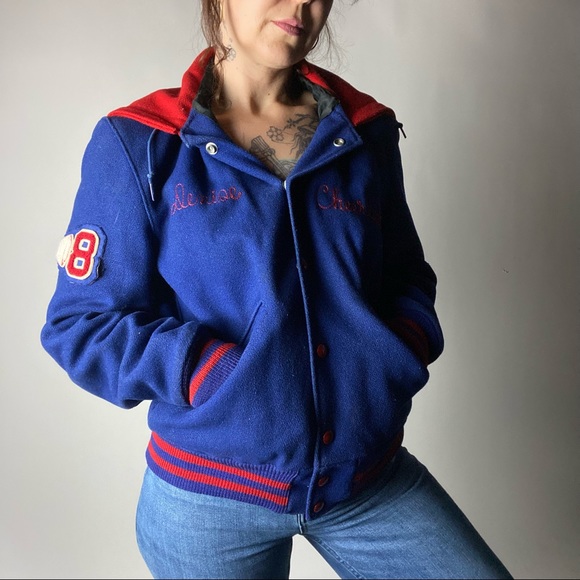 VINTAGE 1960s Lordstown Cheerleader Red Blue Letterman Jacket Delong - Picture 9 of 11